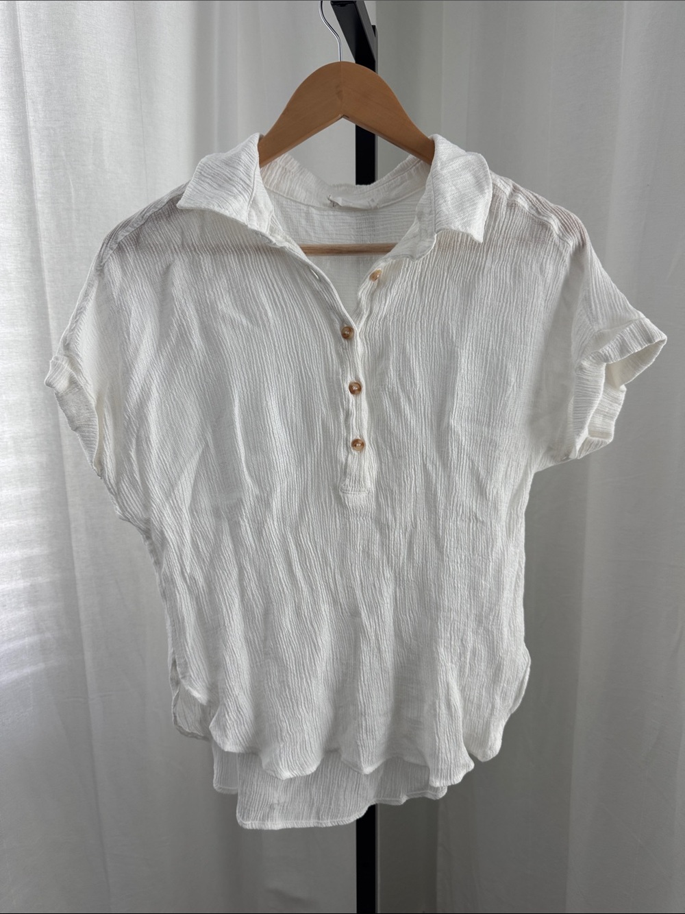 Blu Pepper White Gauze Button-Down Polo Blouse